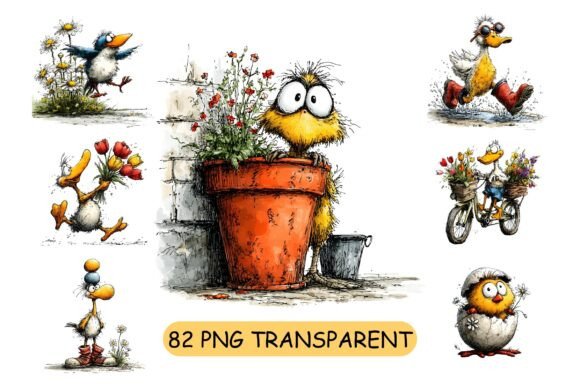 82 Funny Chick PNG Clipart Bundle: Spring Designs with Character