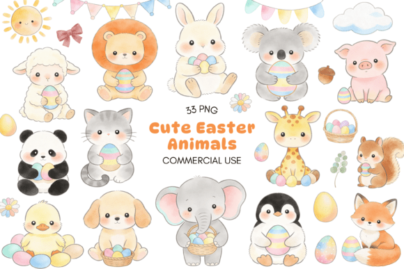 Adorable Pastel Easter Animals Clipart Bundle