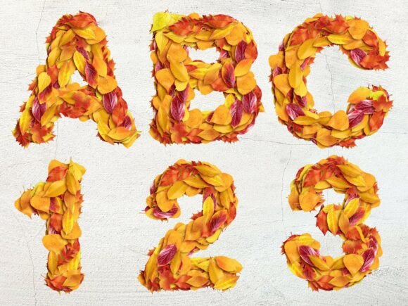 Autumn Leaves Alphabet PNG Set: Cozy Nature Typography