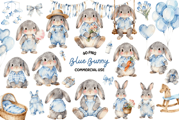 Blue Bunny Watercolor Clipart Bundle: A Springtime Design Essential