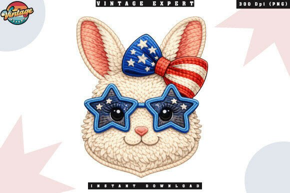Celebrate with Style: Patriotic Bunny Crochet Yarn Faux PNG