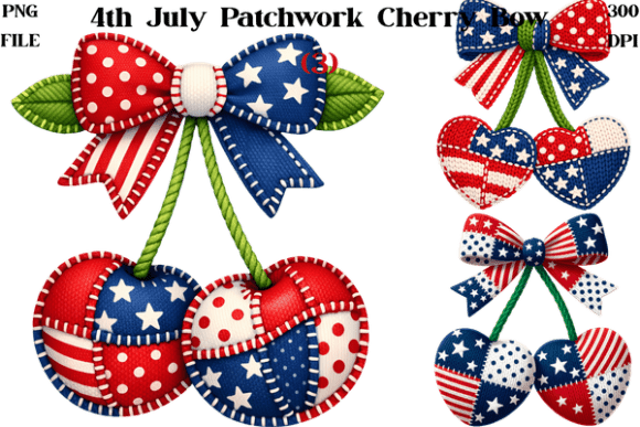Celebrate with the 4th July Patchwork Cherry Bow PNG