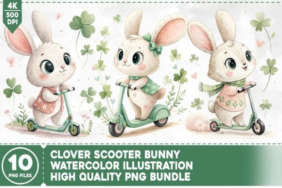 Clover Scooter Bunny PNG Bundle: A Playful Design Asset