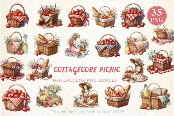Cottagecore Picnic Watercolor Collection: Design Applications