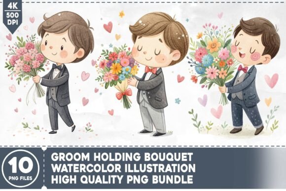 Creative Projects with a Groom Holding Bouquet PNG Bundle