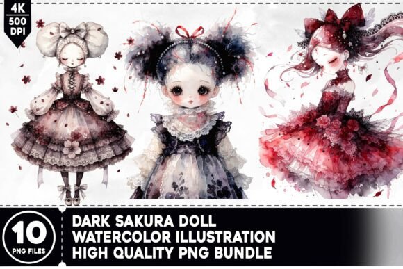 Dark Sakura Doll PNG Bundle: Creative Assets for Modern Projects