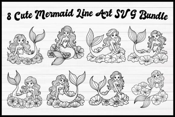 Dive Into Whimsy: The 8 Cute Mermaid Line Art SVG Bundle