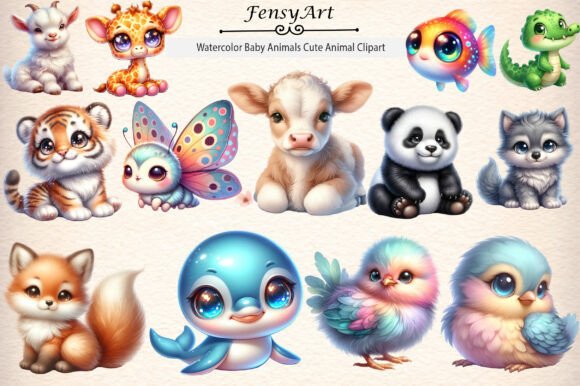 Enchant Your Designs with Watercolor Baby Animals Cute Clipart