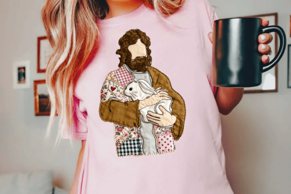 Faux Floral Patchwork Jesus with Bunny: A Faith-Inspired Easter Design