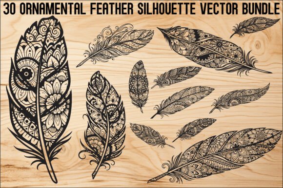 Ornamental Feather SVG Bundle: 30 Artistic Designs for Crafters