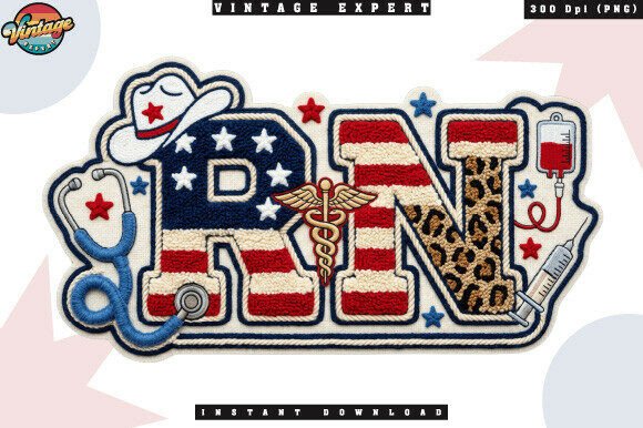 Patriotic RN Nurse Crochet Yarn Faux PNG: A Design Asset with Texture and Heart