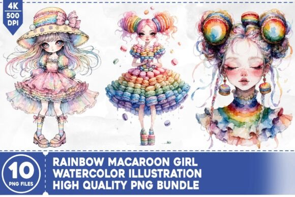Rainbow Macaron Girl PNG: A Sweet Asset for Commercial Design