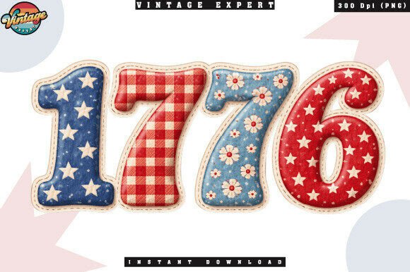 Red White Blue 1776 Patchwork PNG: Quilt-Style Patriotic Design