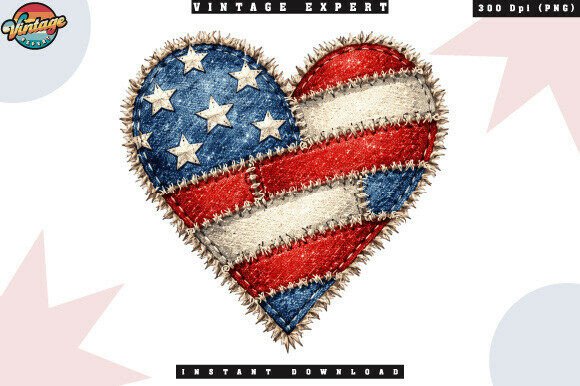 Red White Blue Patchwork Heart PNG: Crafting with Americana Charm