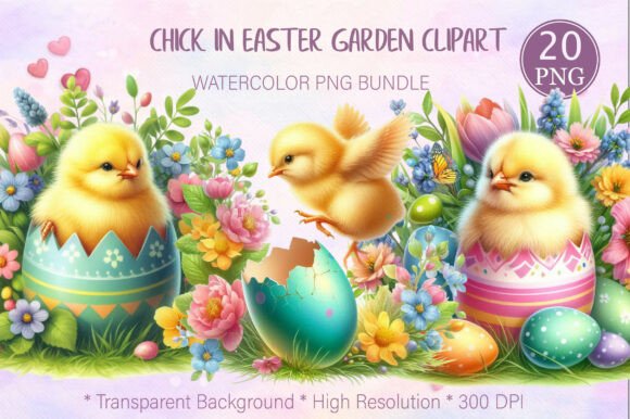 Springtime Charm: Using Chick in Easter Garden Clipart