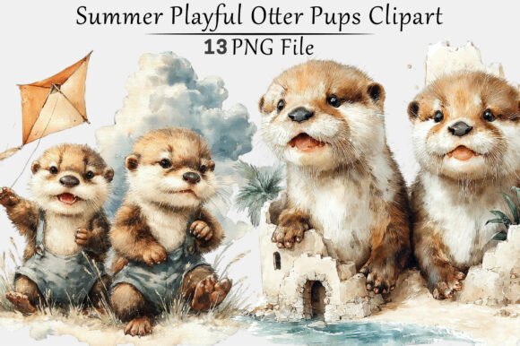 Summer Playful Otter Pups Clipart: Your New Favorite Design Asset