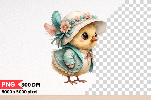 Whimsical Chick Vintage Hat Illustration: A Charming Design Asset