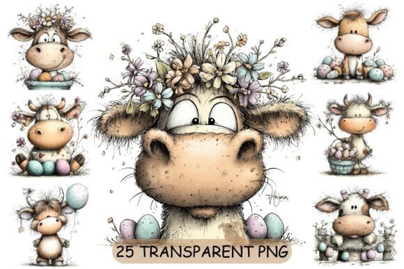 Whimsical Farm Charm: The 25 Cute Easter Cow PNG Clipart Set